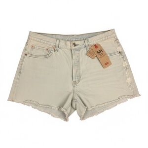 Levi's501 Button Fly embroidered Lightwash Midrise  frayed Shorts 16 (33) NWT